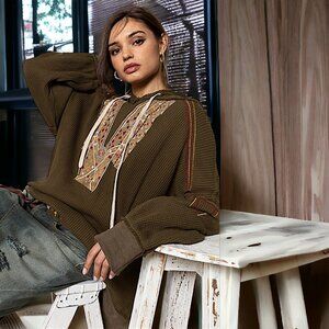 42766 POL Embroidered Thermal Knit Hoodie